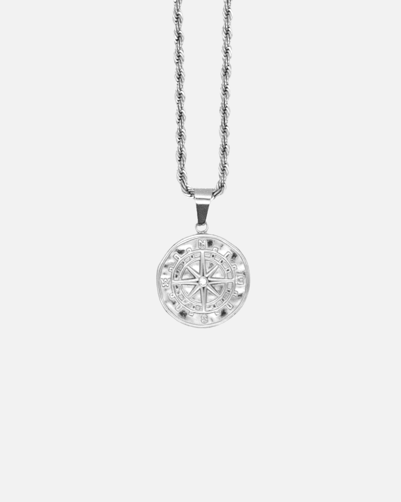 Compass Pendant + Rope 2.5mm - White Gold